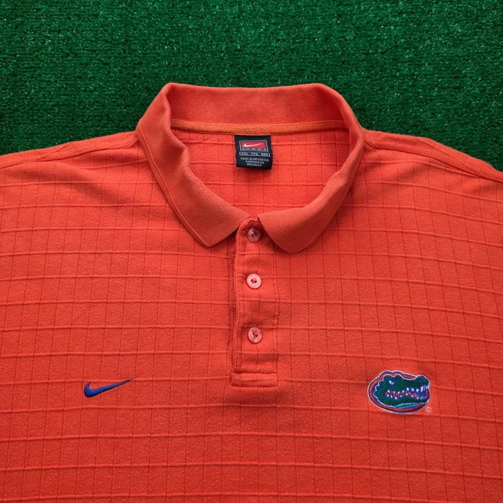 Vintage Nike Team Florida Gators Polo Shirt Mens XXL‎ Orange Grid Texture NCAA